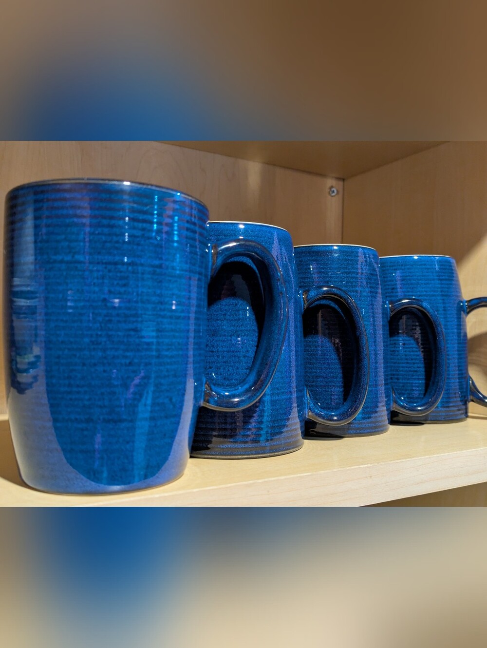 Set Of 4 12 oz Blue Ceramic Mugs. Simply Beautiful !